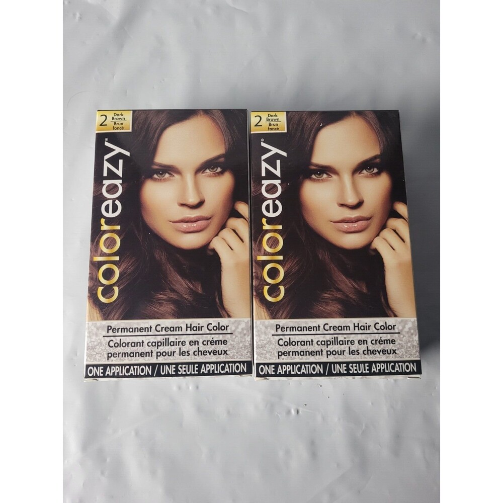 ✅ 2-Pack Coloreazy Permanent Cream Hair Color - #2 Dark Brown - One Application